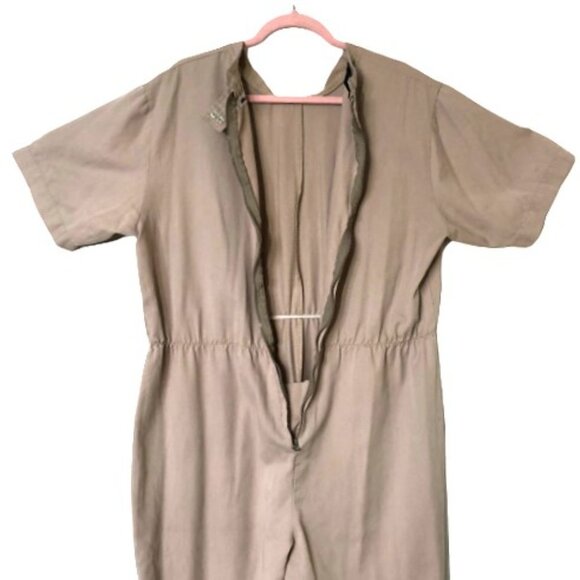 Vintage tan cotton blend minimalist jumpsuit utility overalls - Picture 8 of 14